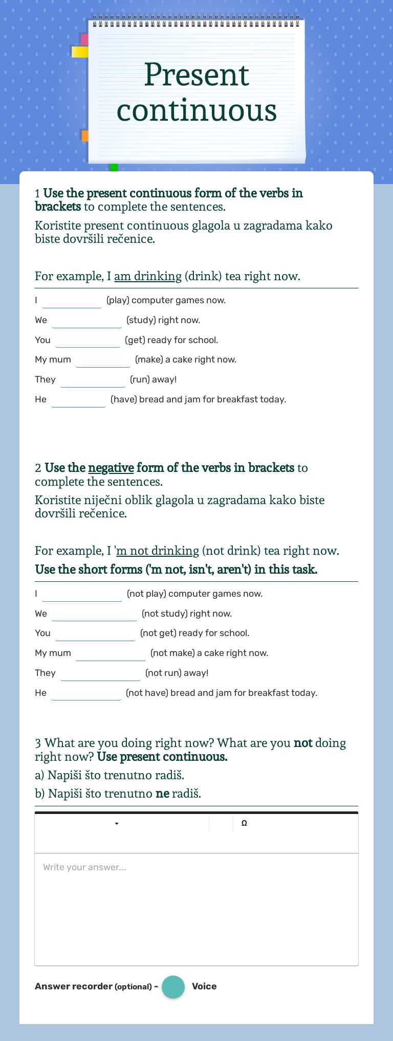 Present continuous Grade 5 worksheet preview
