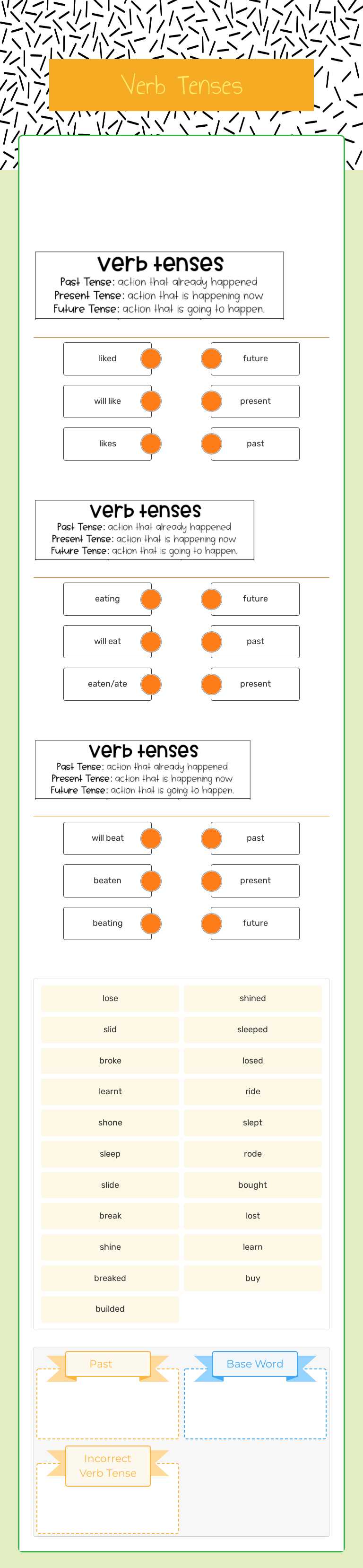 Verb Tenses Grade 3 worksheet preview