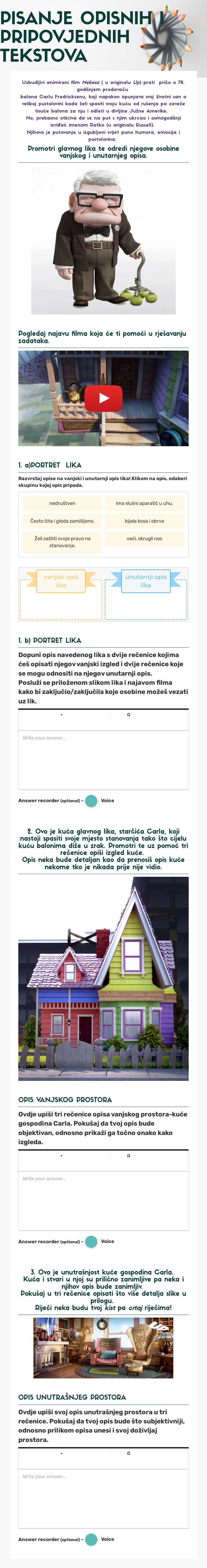 PISANJE OPISNIH I PRIPOVJEDNIH TEKSTOVA worksheet preview image