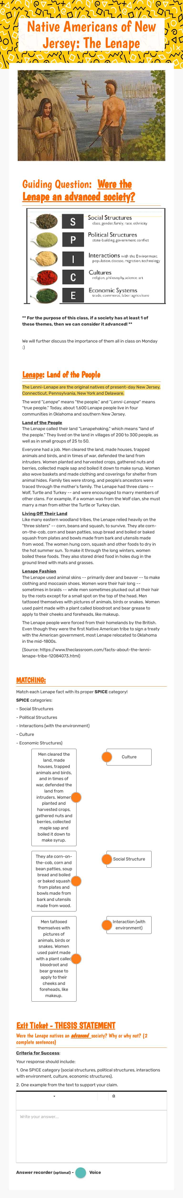 Native Americans of New Jersey: The Lenape worksheet preview image