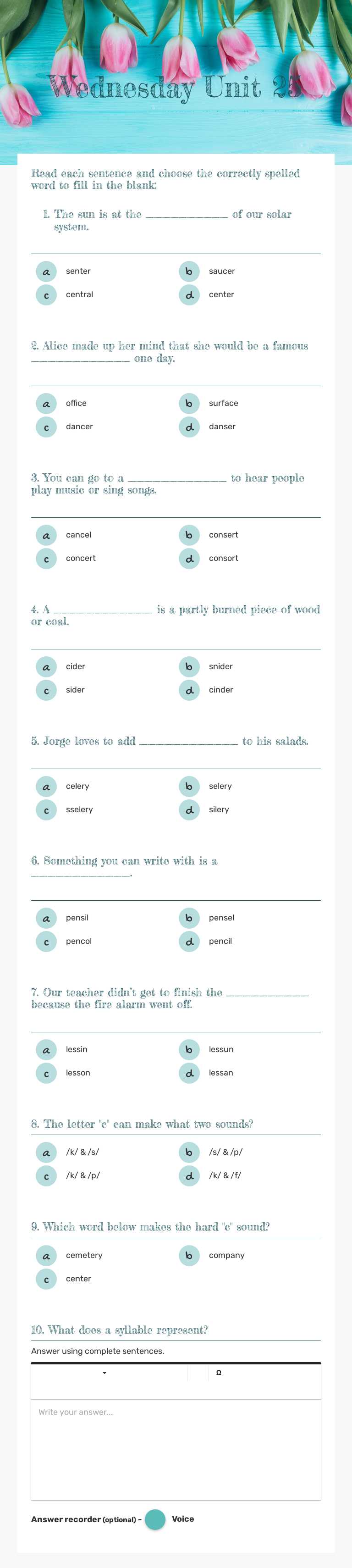 Wednesday 
Unit 25 Grade 3 worksheet preview
