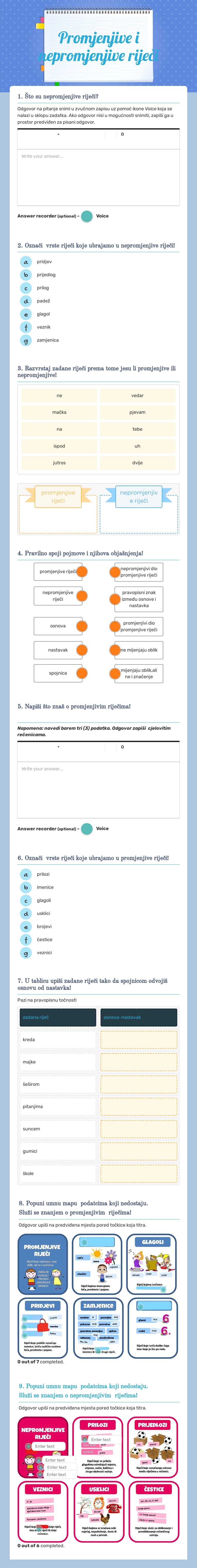 Promjenjive i  nepromjenjive riječi worksheet preview image