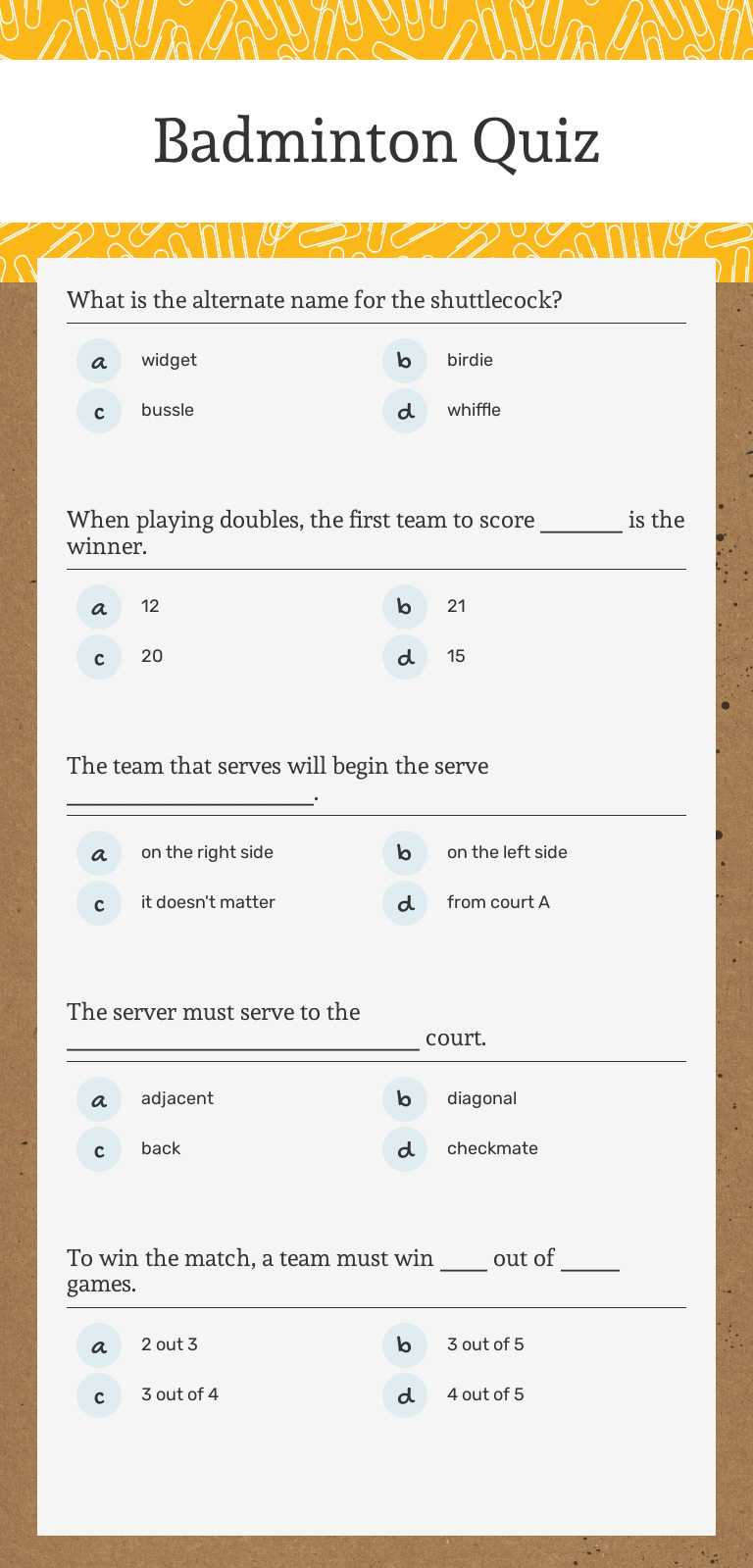 Badminton Quiz worksheet preview image