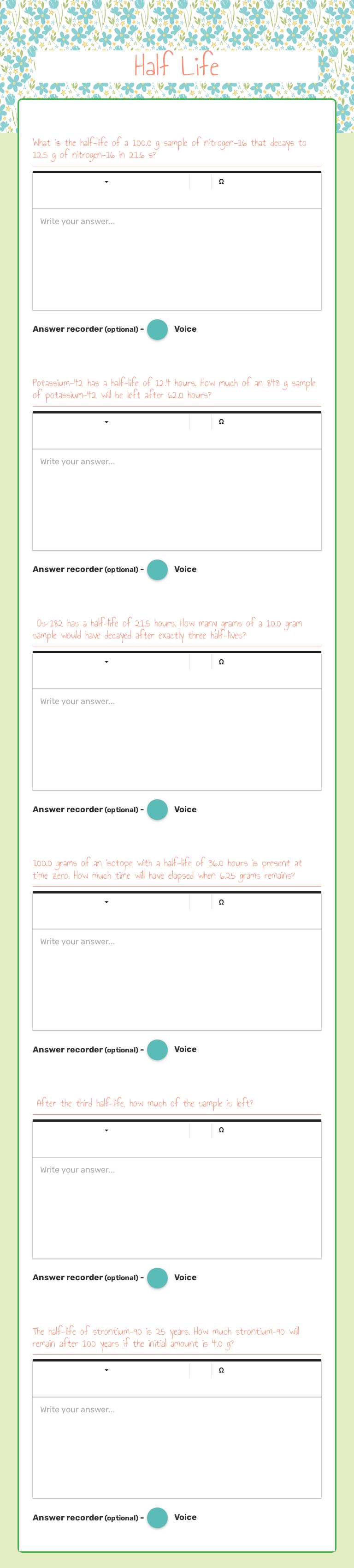 Half Life worksheet preview image