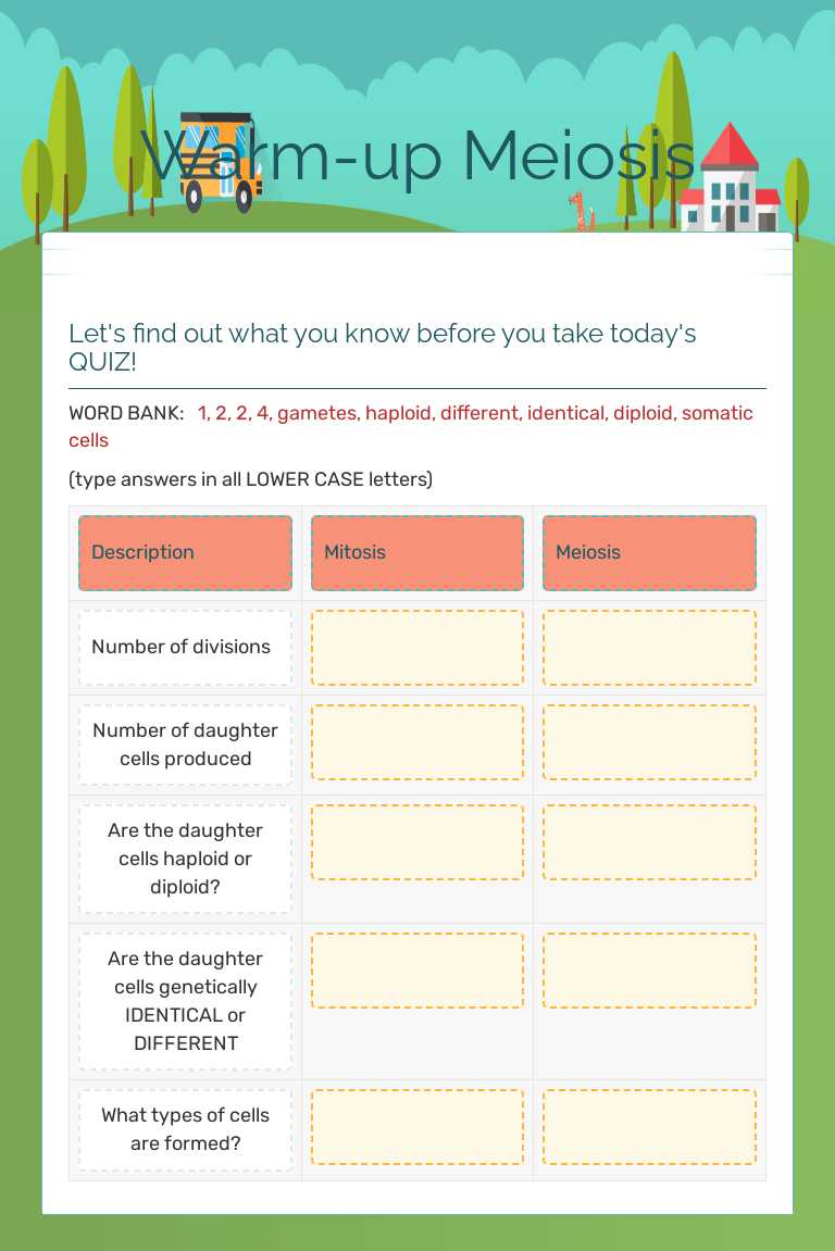 Warm-up Meiosis worksheet preview image