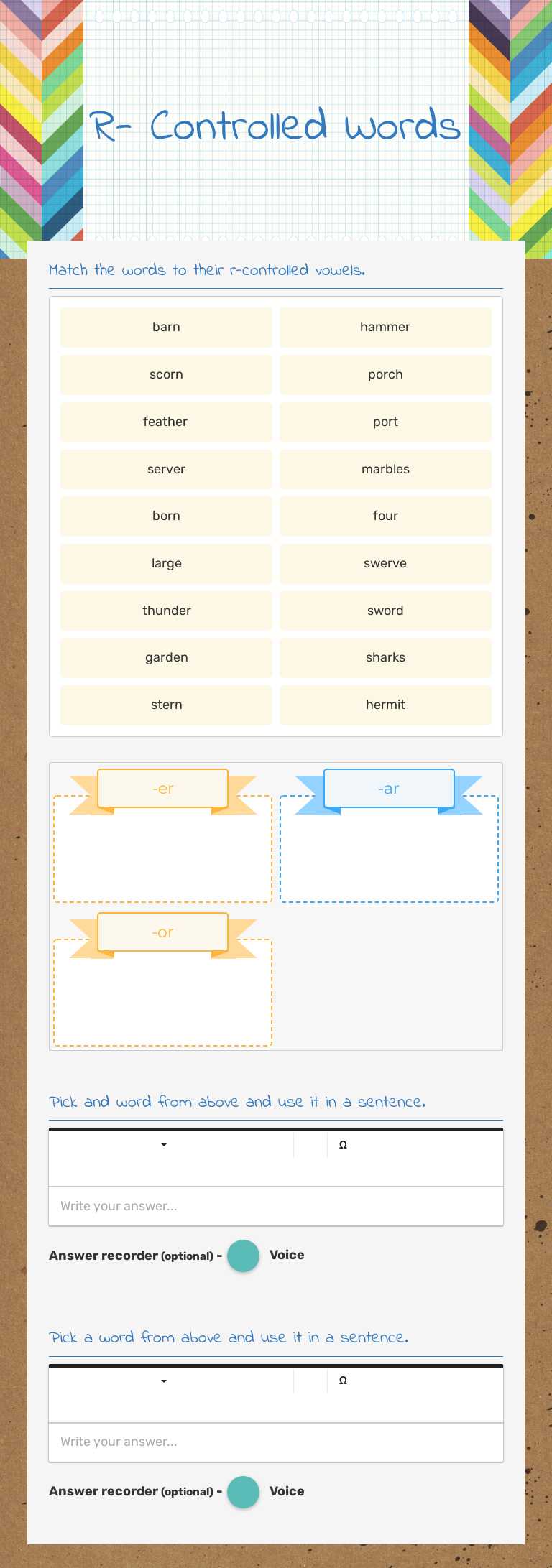 R- Controlled Words Grade 3 worksheet preview