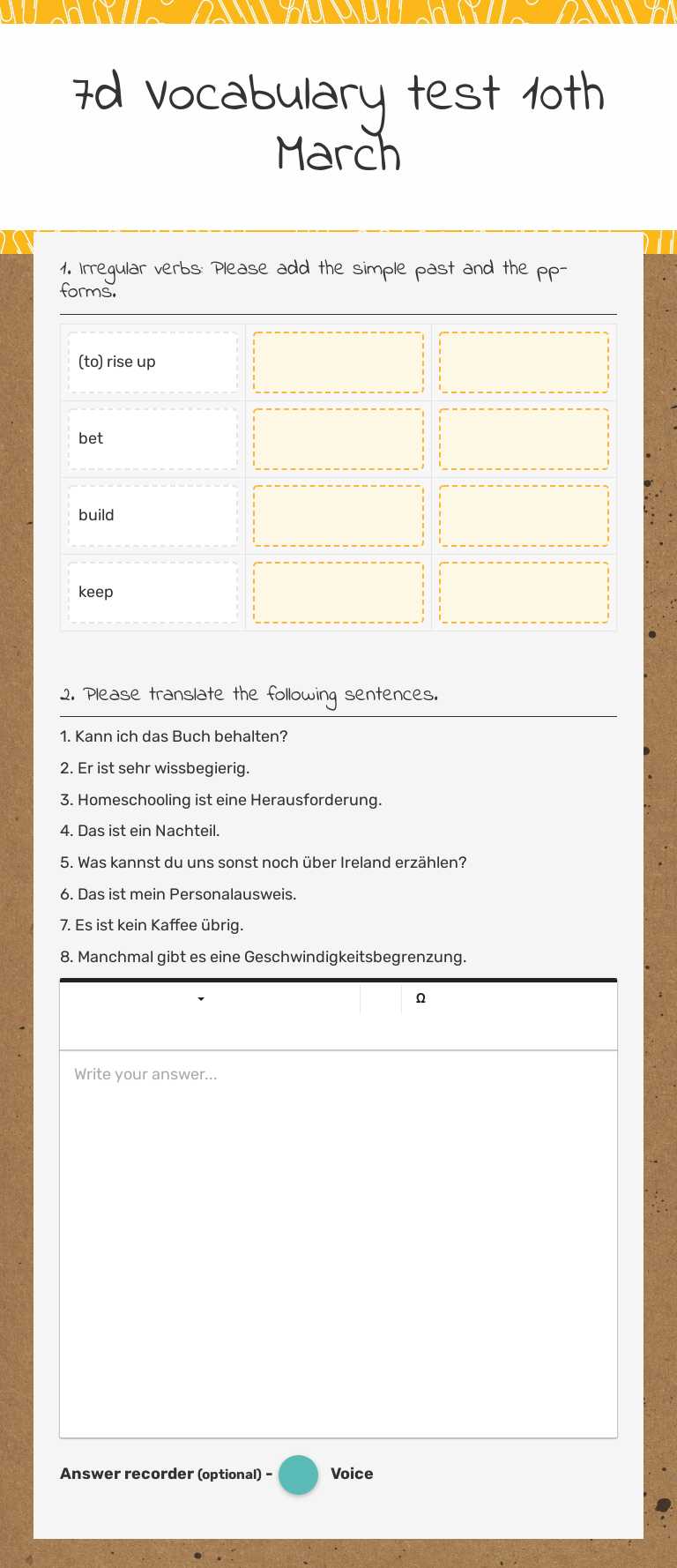 7d Vocabulary test 
10th March worksheet preview image