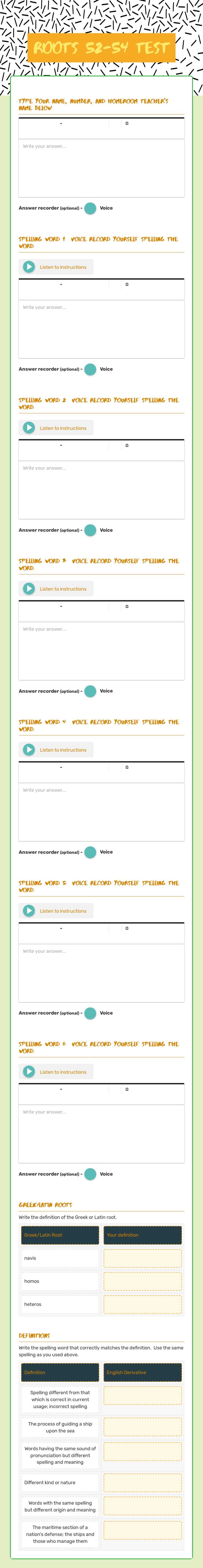 Roots 52-54 Test Grade 5 worksheet preview