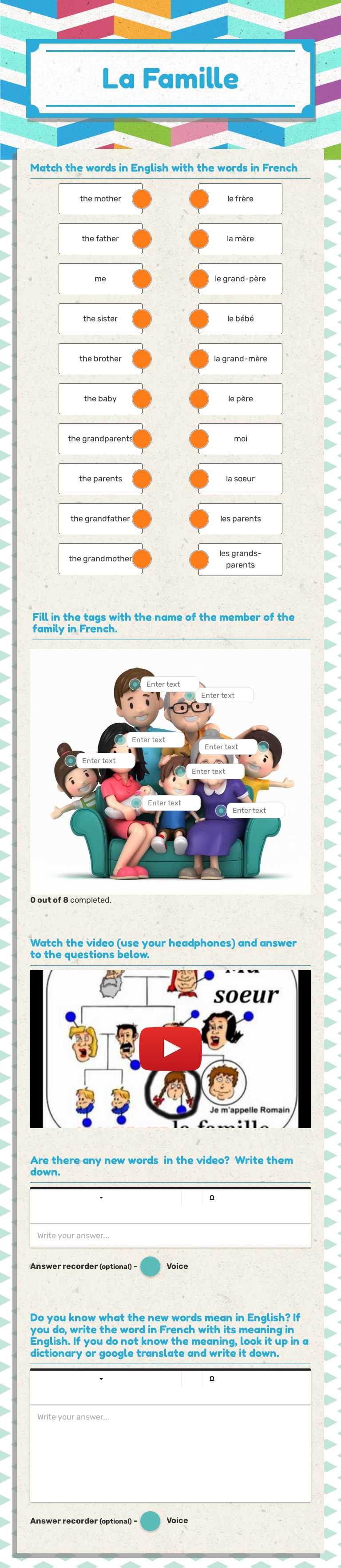 La Famille worksheet preview image