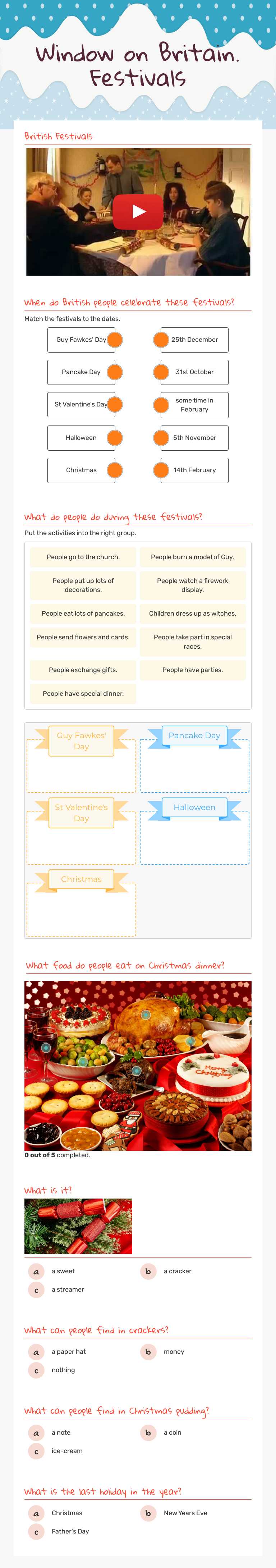 Window on Britain. Festivals worksheet preview image