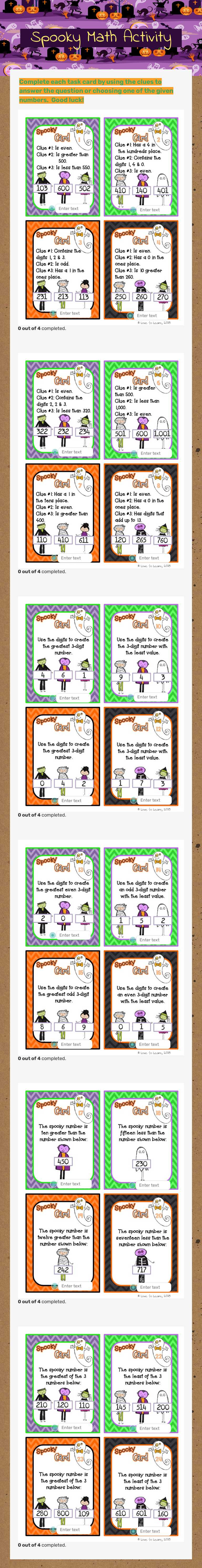 Spooky Math Activity Grade 4 worksheet preview
