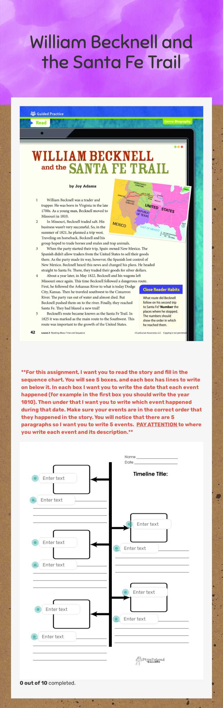 William Becknell and the Santa Fe Trail Grade 3 worksheet preview