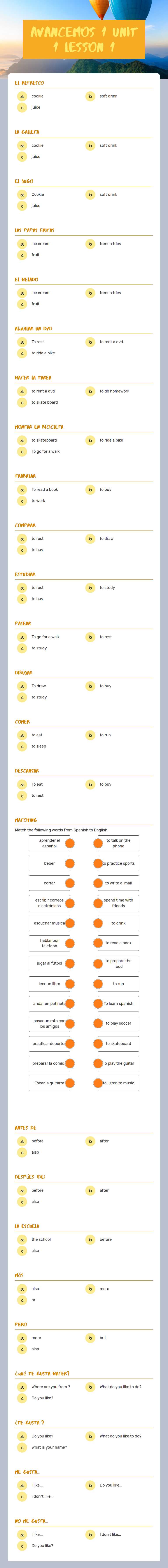 Avancemos 1 unit 1 lesson 1 worksheet preview image
