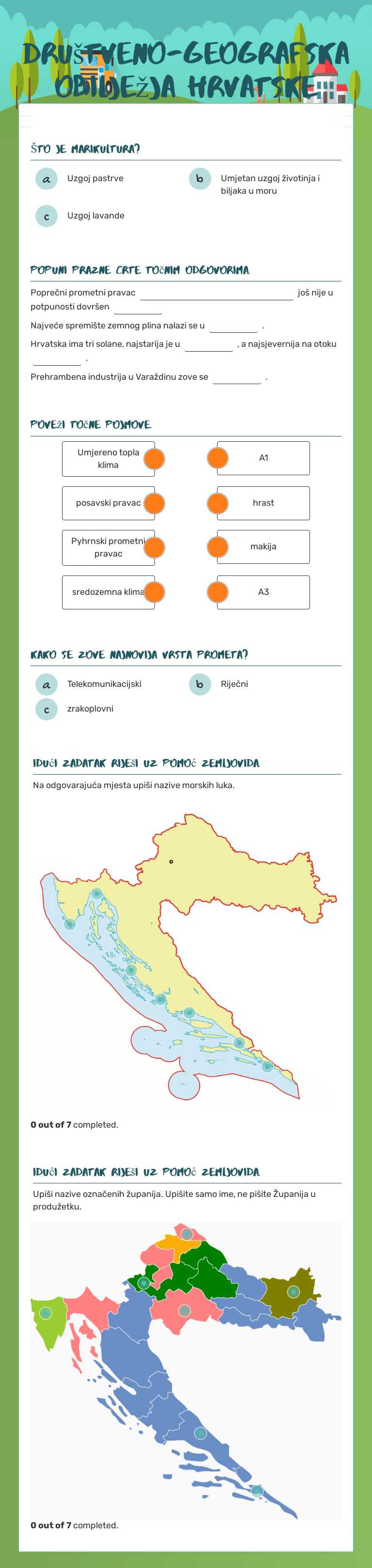 društveno-geografska obilježja hrvatske Grade 8 worksheet preview