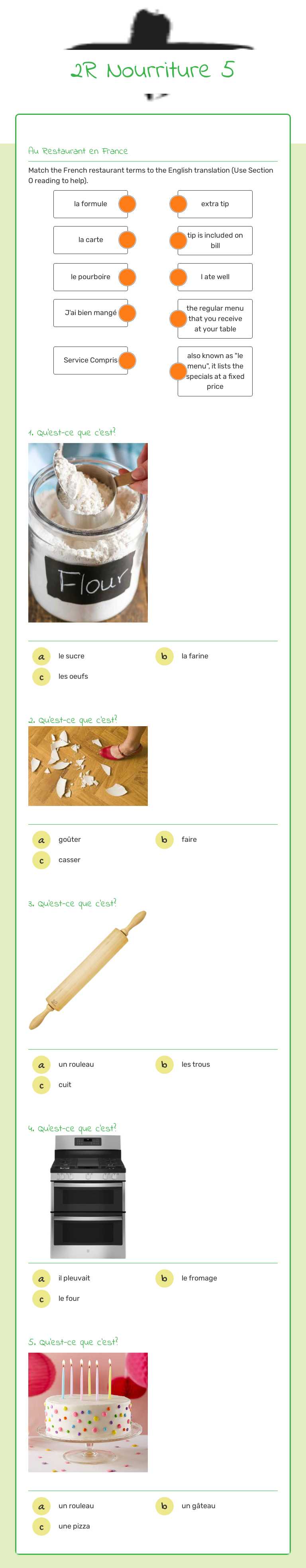 2R Nourriture 5 worksheet preview image
