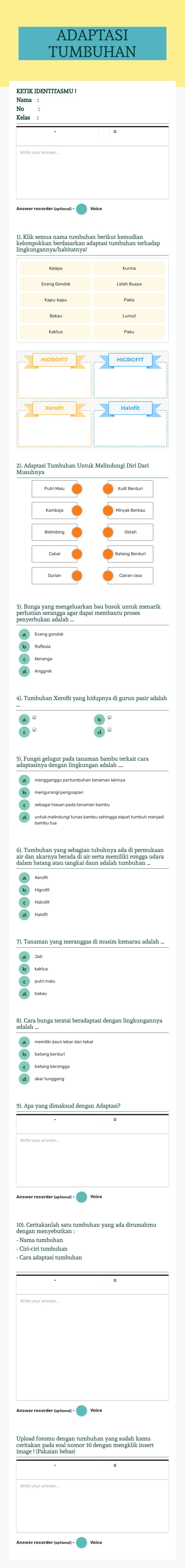 ADAPTASI TUMBUHAN worksheet preview image