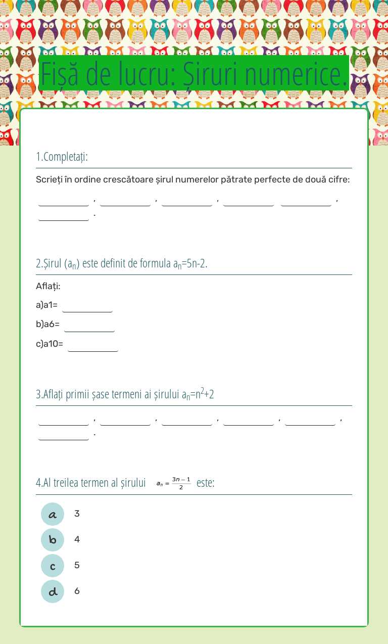 Fișă de lucru: Șiruri numerice. worksheet preview image