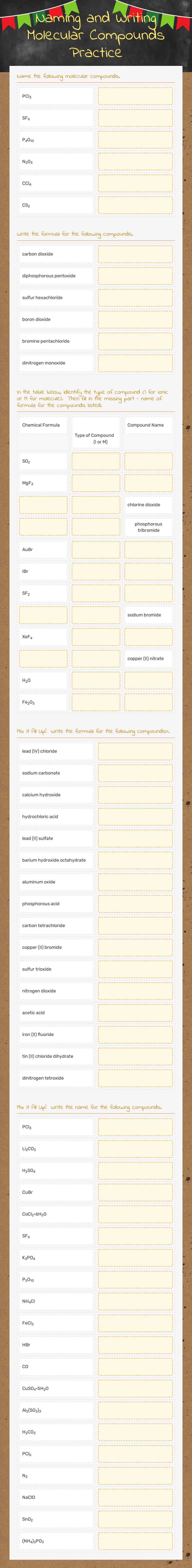 Naming and Writing Molecular Compounds Practice worksheet preview image