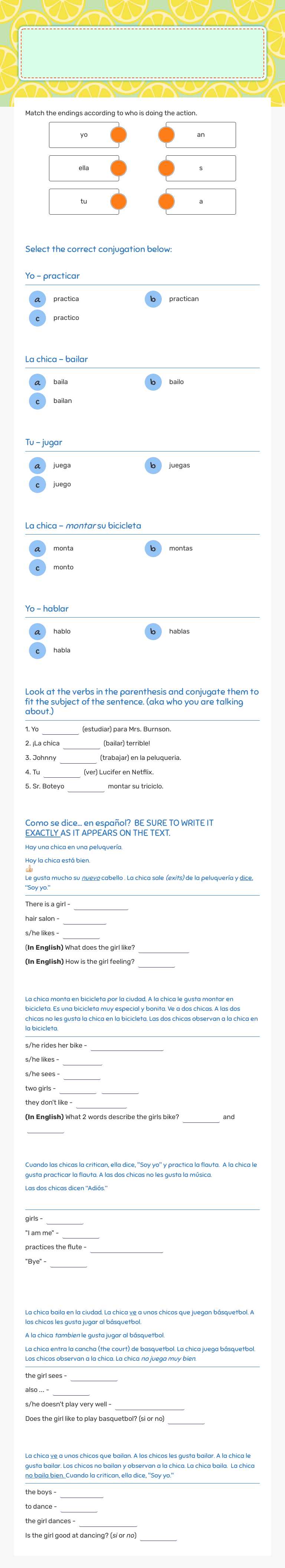 Soy YO Grade 10 worksheet preview
