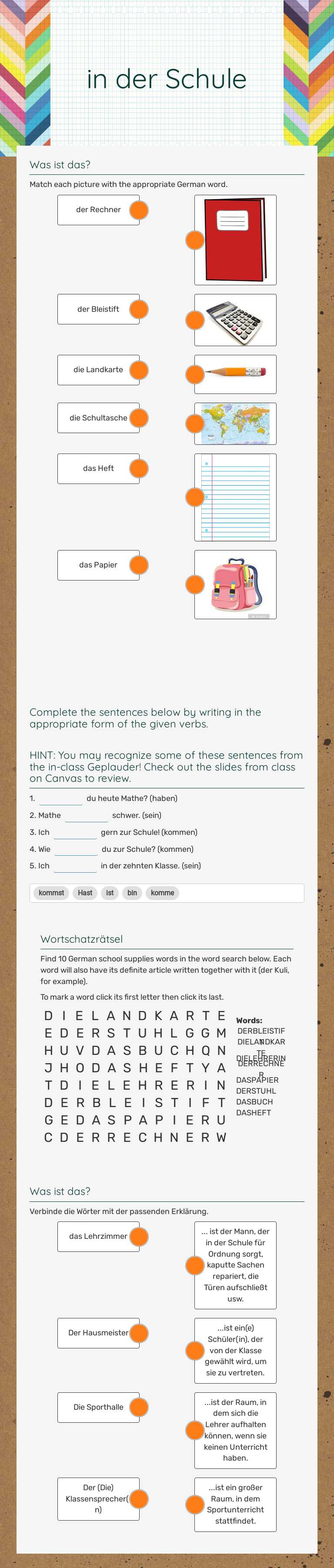 in der Schule worksheet preview