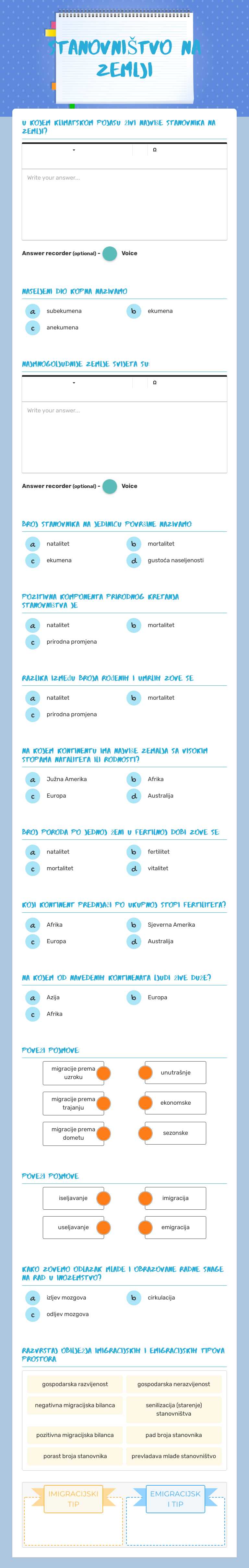 STANOVNIŠTVO NA ZEMLJI worksheet preview image