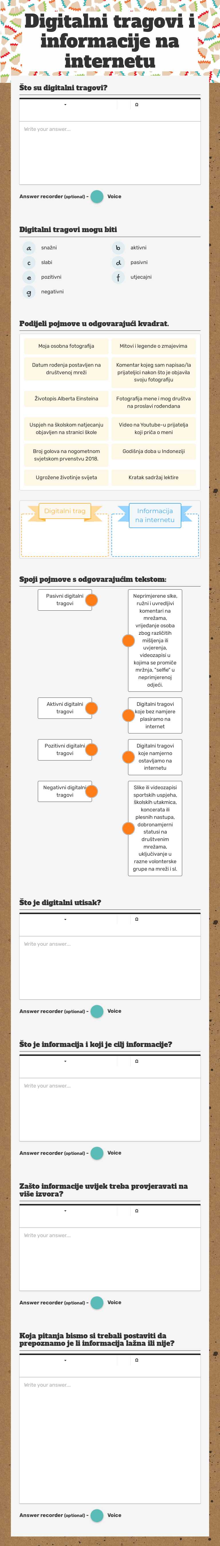 Digitalni tragovi i informacije na internetu worksheet preview image