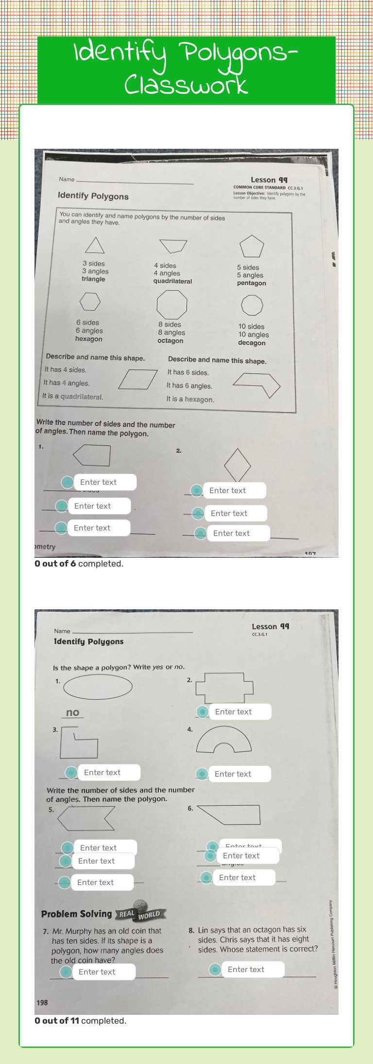Identify Polygons- Classwork worksheet preview
