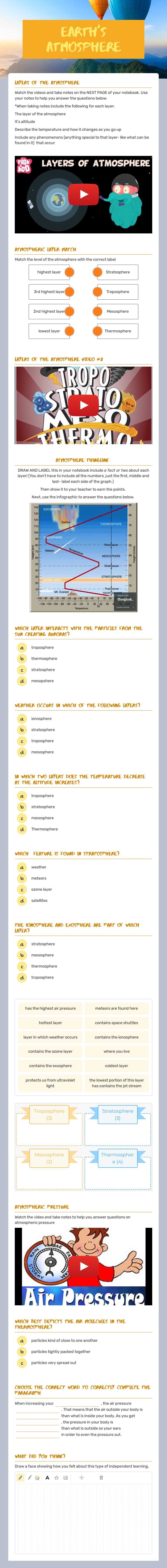 Earth's Atmosphere Grade 6 worksheet preview