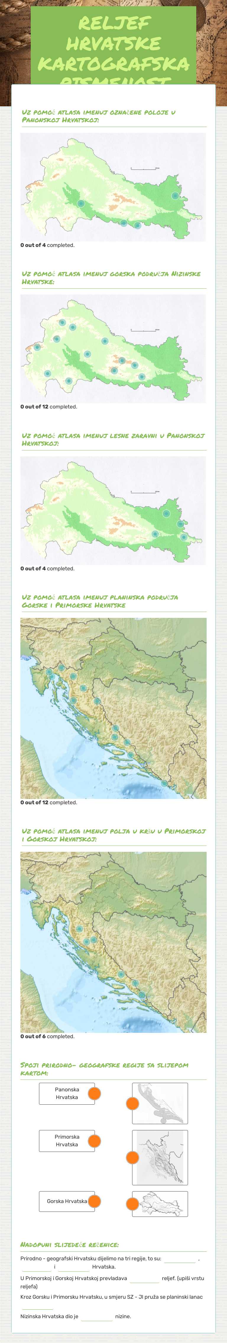 RELJEF HRVATSKE KARTOGRAFSKA PISMENOST worksheet preview image