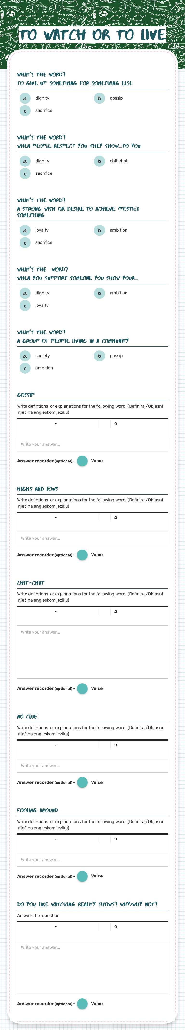To watch or to live worksheet preview image