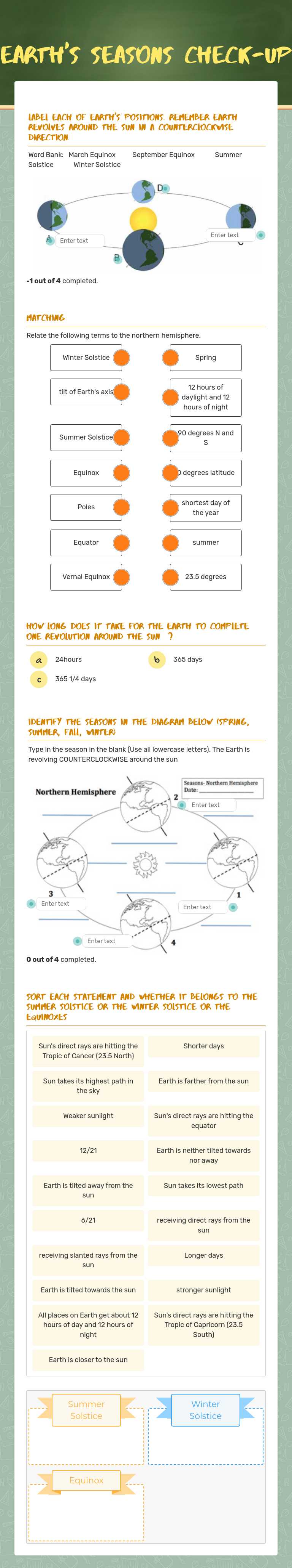Earth's Seasons HOMEWORK worksheet preview image