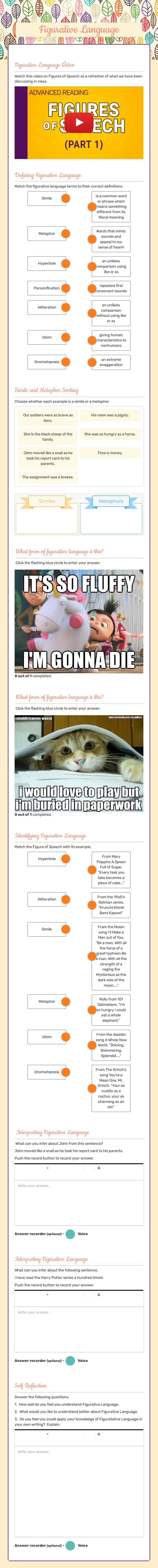 Figurative Language worksheet preview image