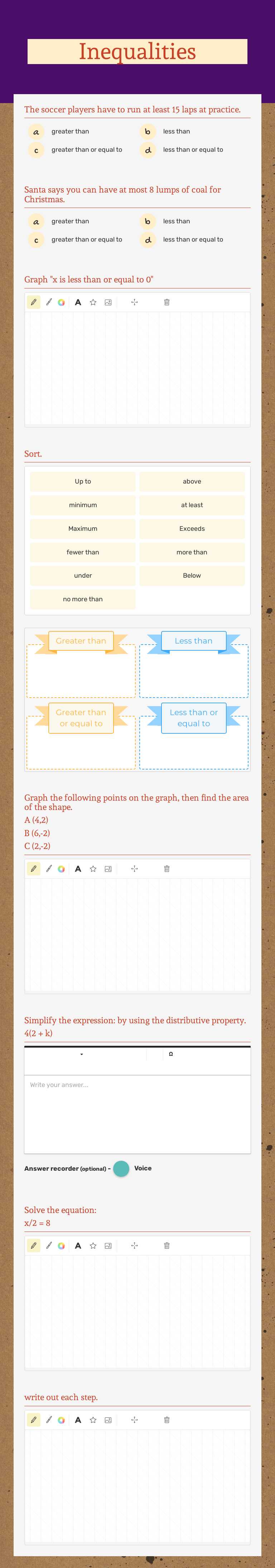 Inequalities worksheet preview image