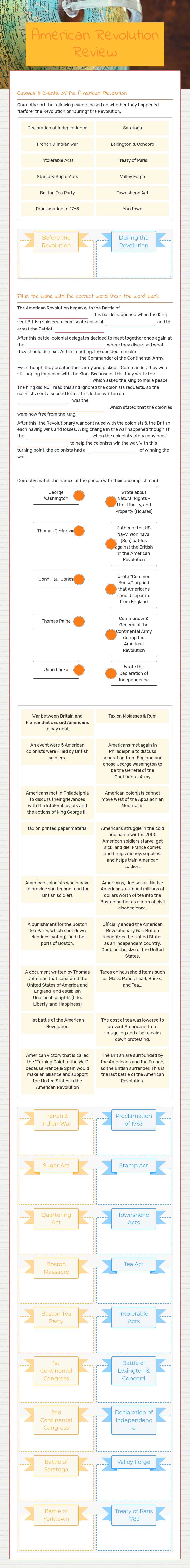 American Revolution Review worksheet preview image