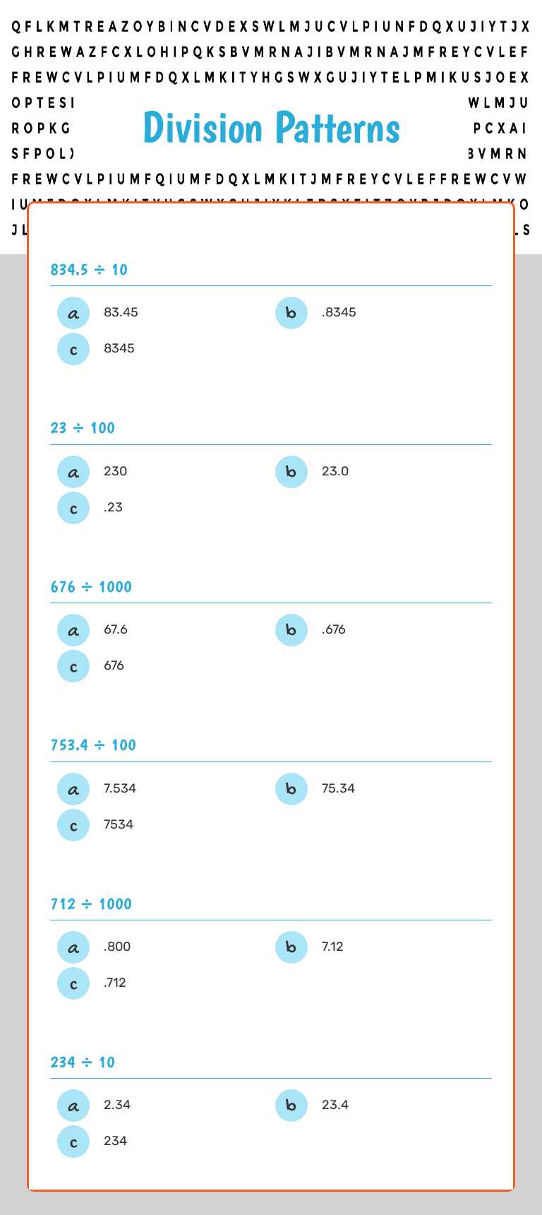 Division Patterns worksheet preview image