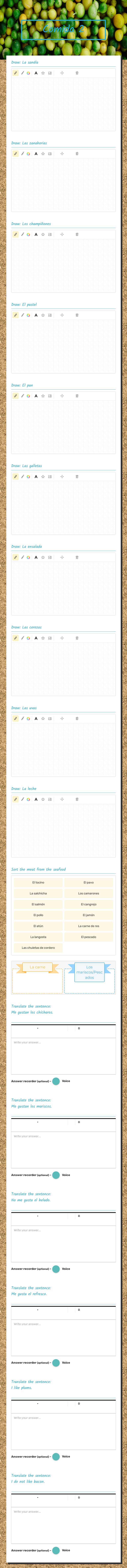 Comida 2 worksheet preview image