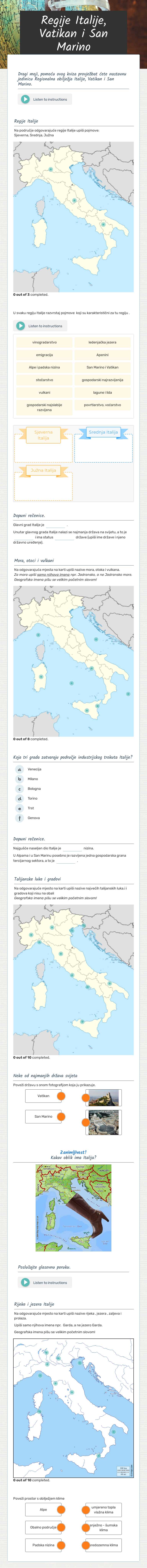 Regije Italije, Vatikan i San Marino worksheet preview image