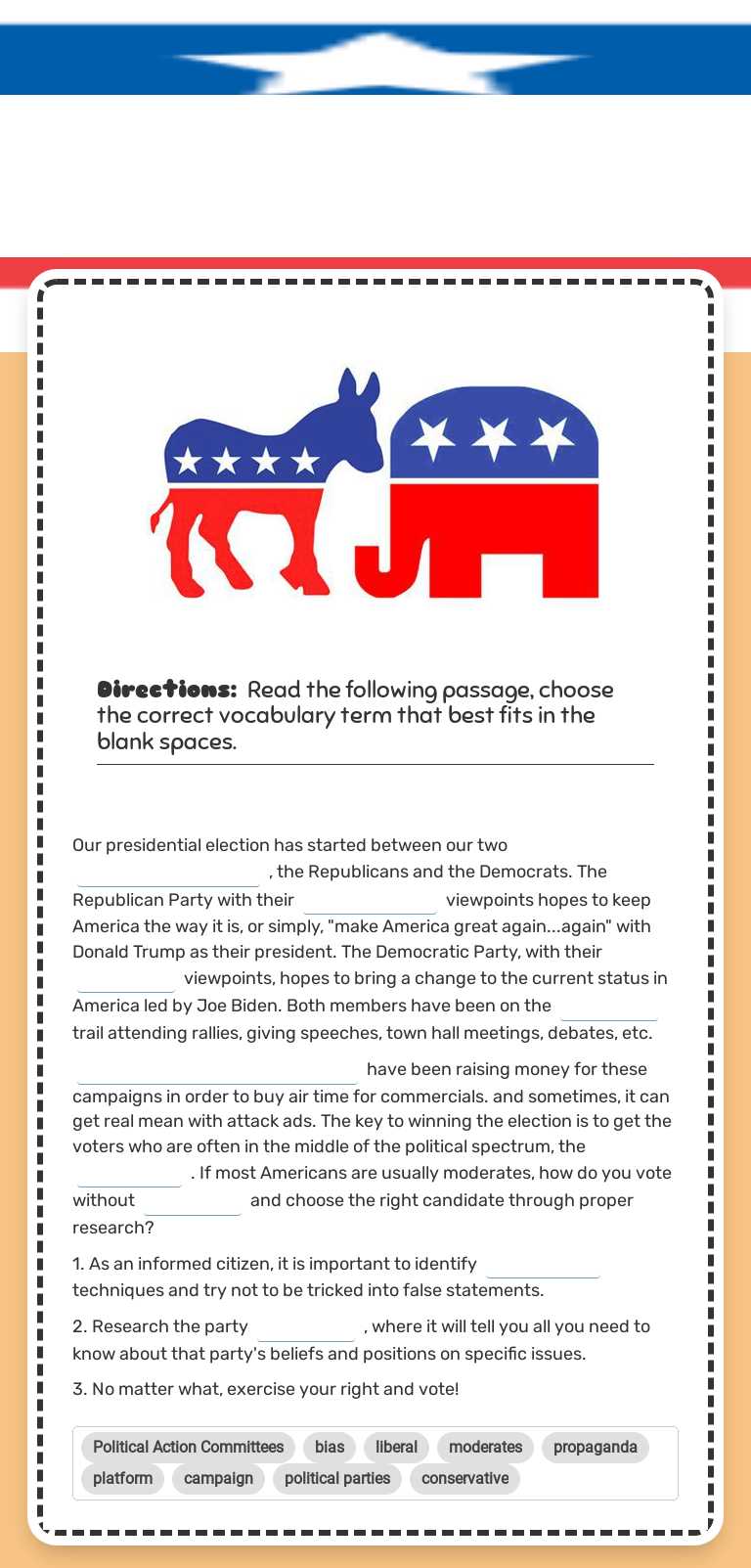 Political Process 
Vocab Review worksheet preview image