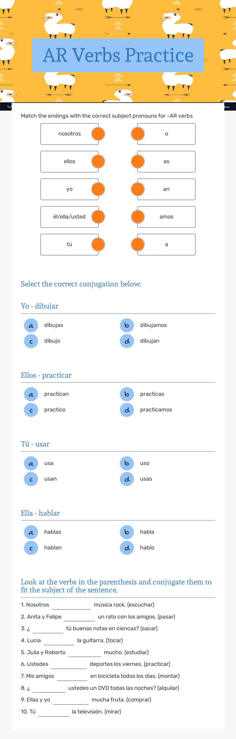AR Verbs Practice worksheet preview image