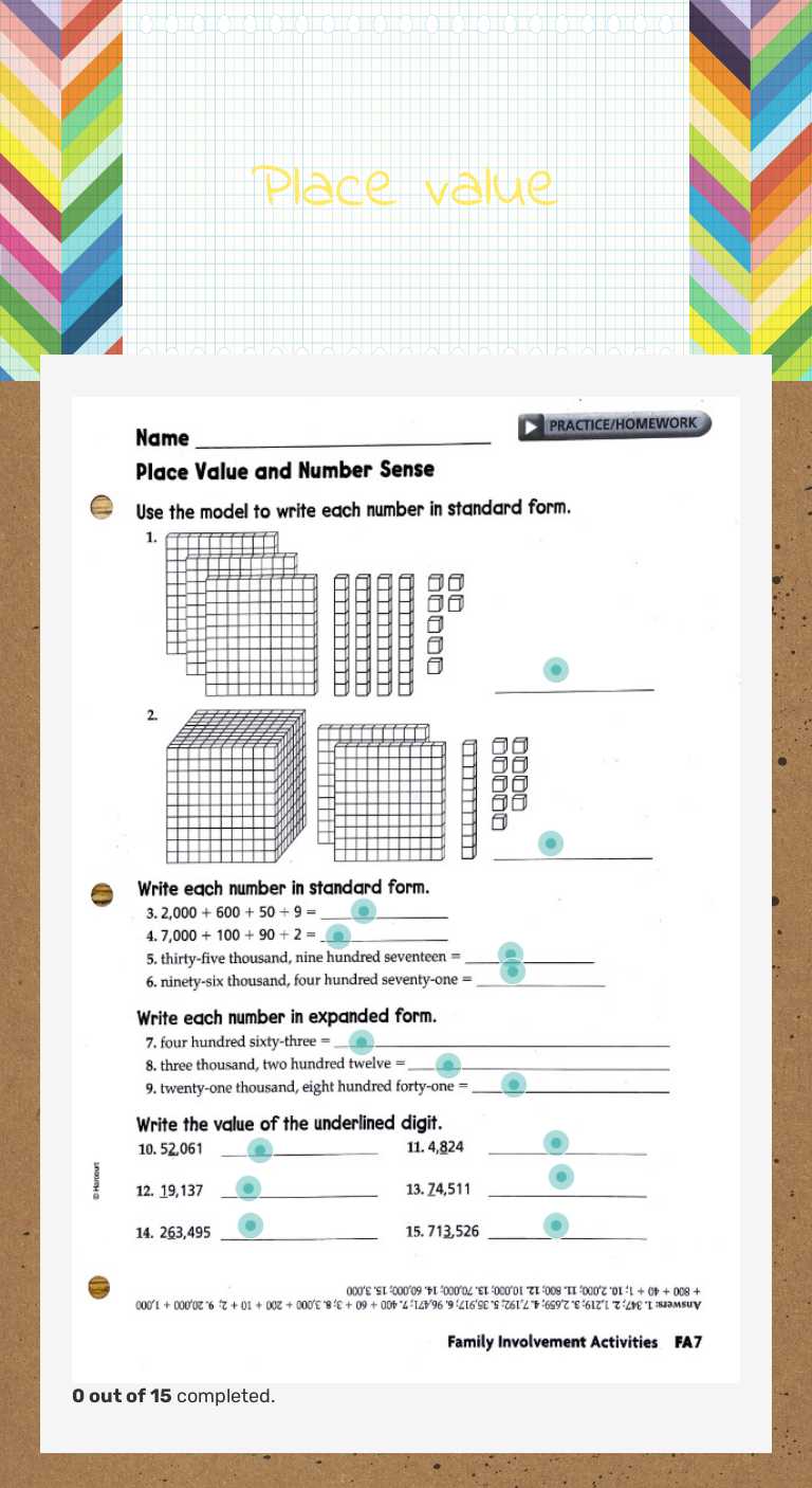 Place value worksheet preview image