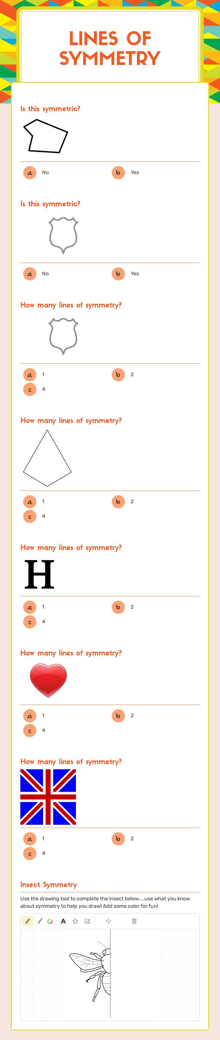 LINES OF SYMMETRY worksheet preview image