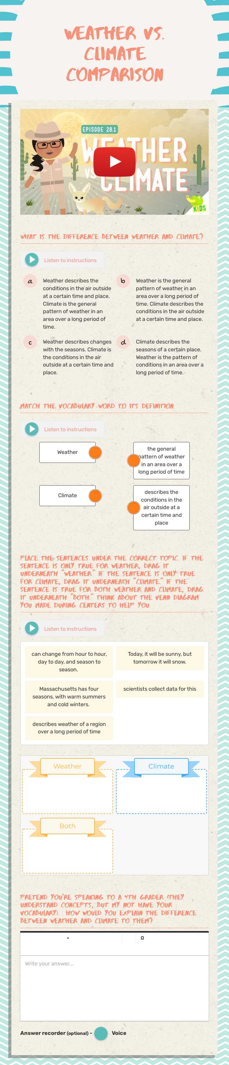 Weather vs. Climate 
comparison worksheet preview image