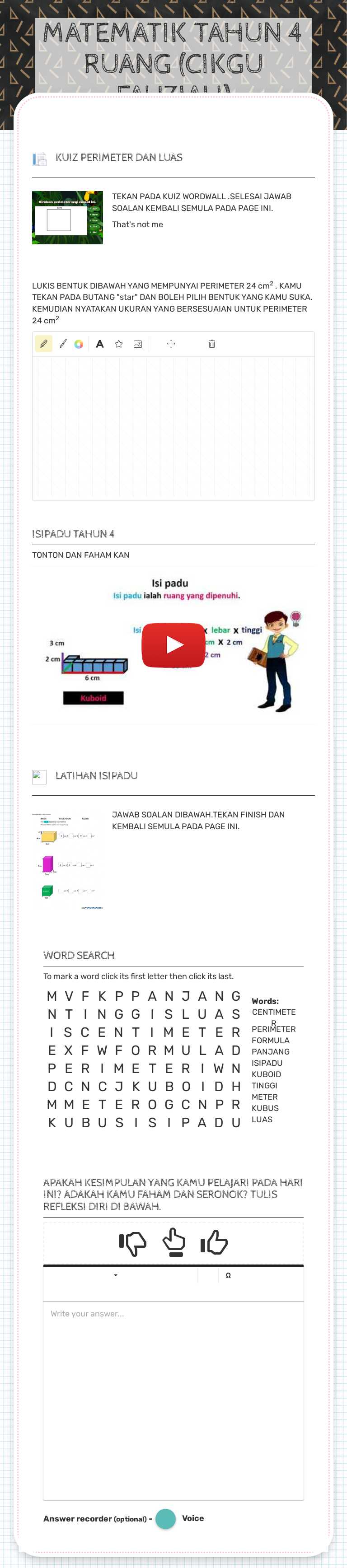 MATEMATIK           TAHUN 4 RUANG (CIKGU FAUZIAH) worksheet preview image