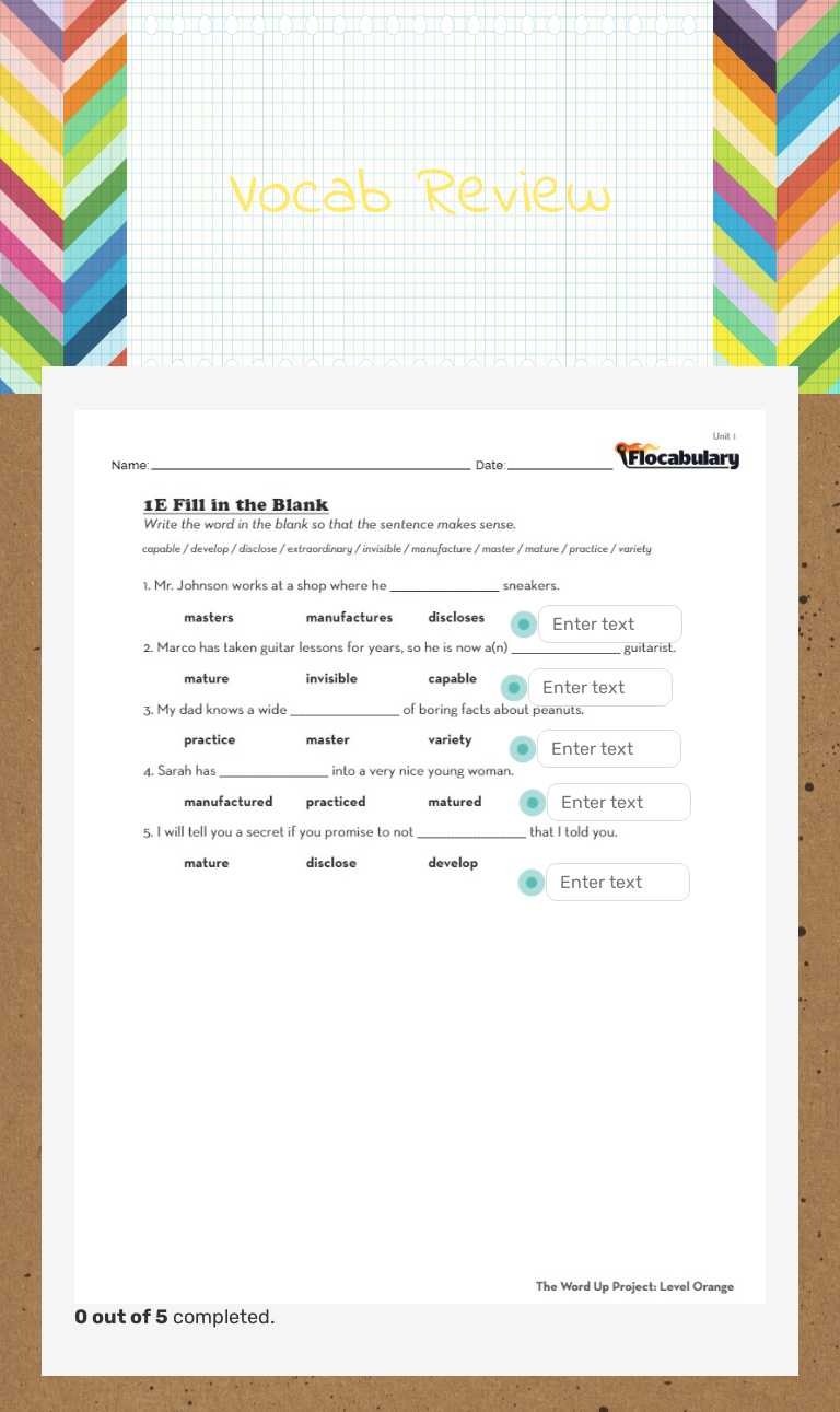 Vocab Review worksheet preview image