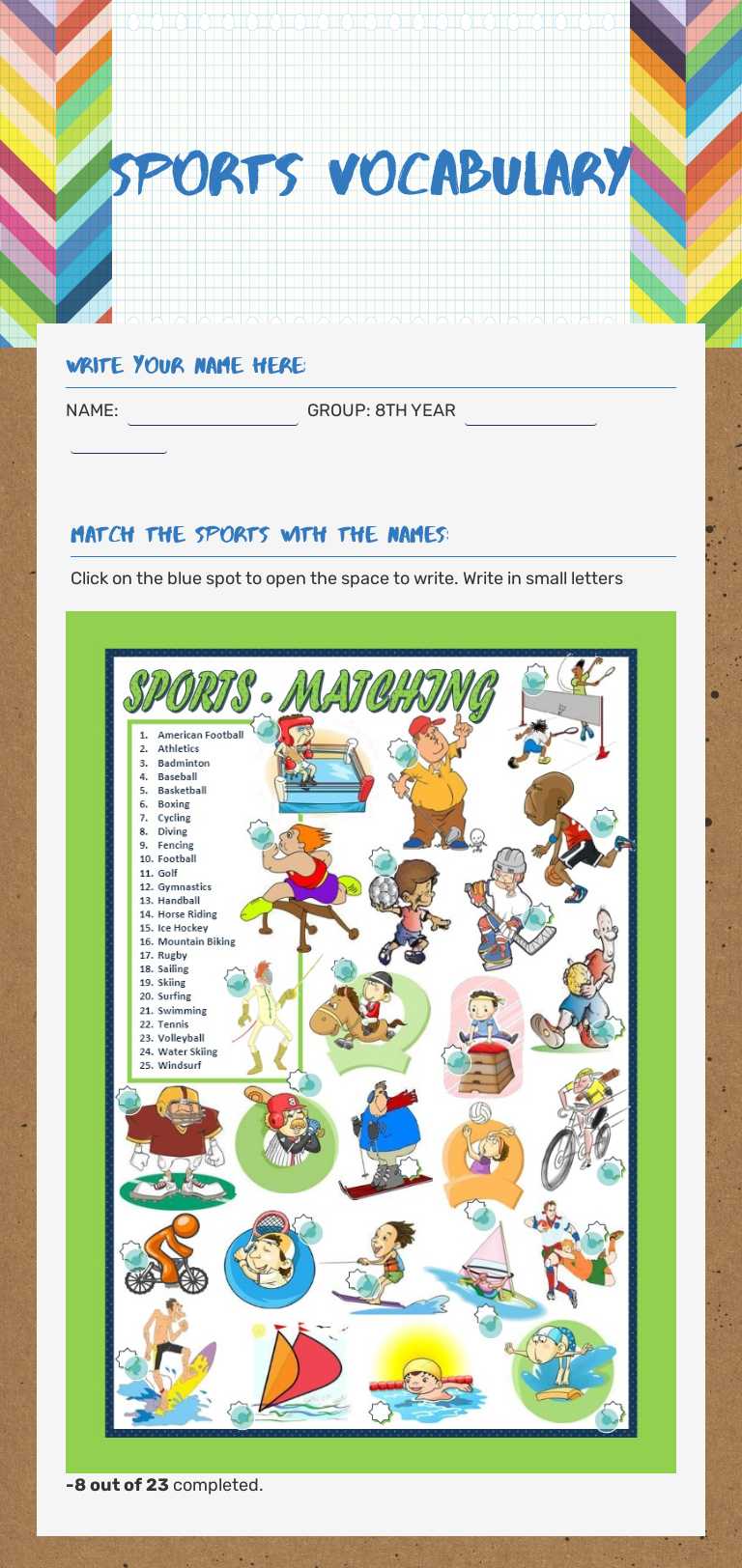 SPORTS VOCABULARY worksheet preview image