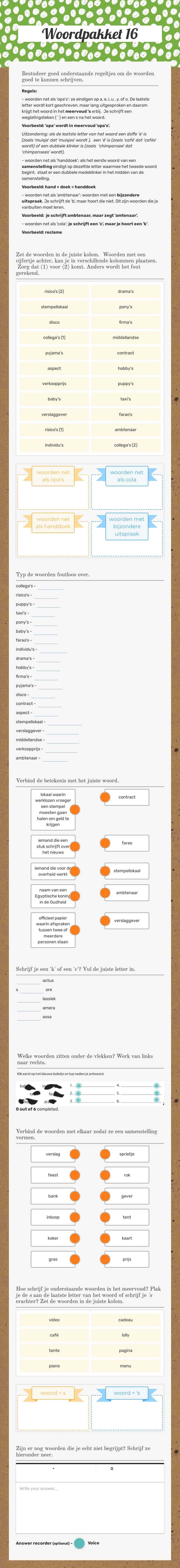 Woordpakket 16 Grade 6 worksheet preview