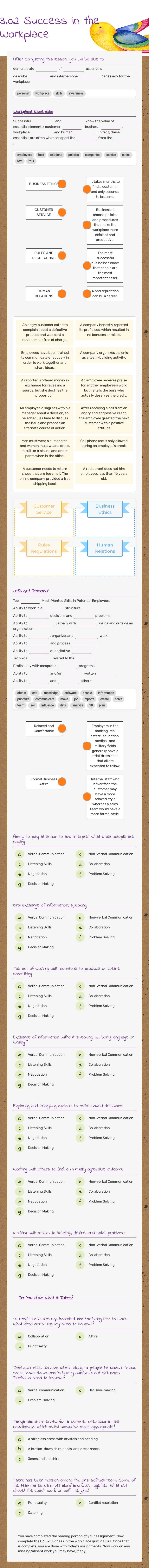 3.02 Success in the Workplace worksheet preview image
