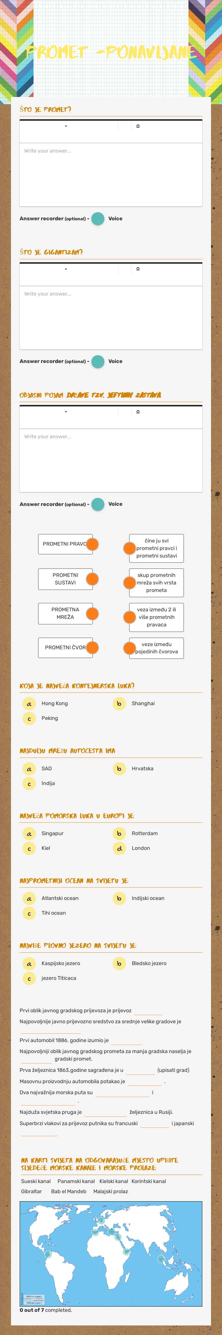 PROMET -ponavljane Grade 10 worksheet preview