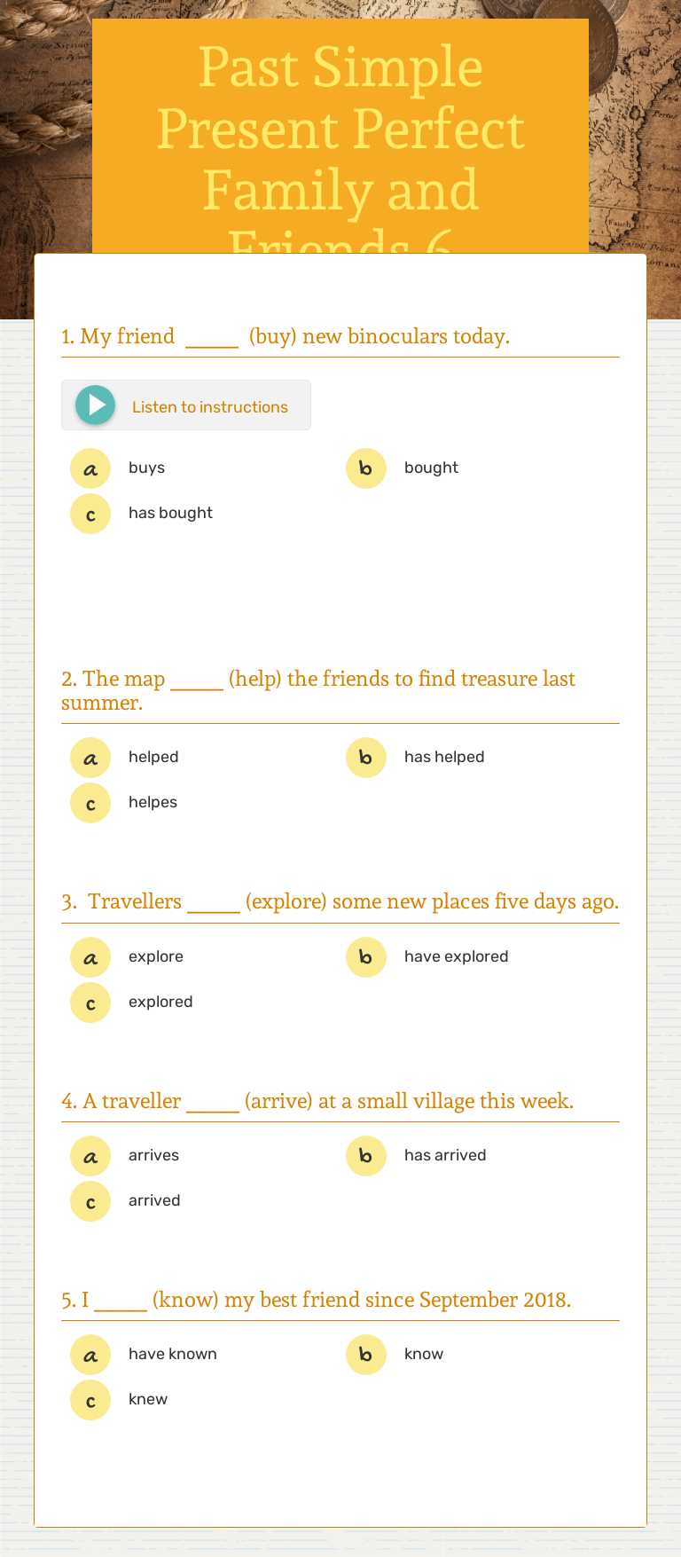Past Simple Present Perfect Family and Friends 6 Grade 6 worksheet preview