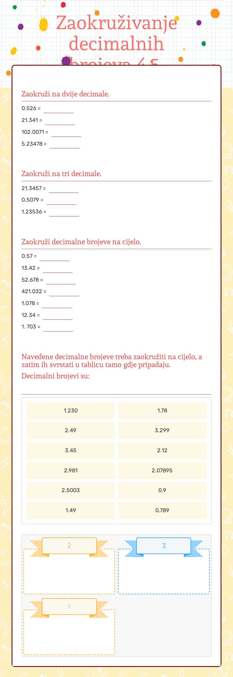 Zaokruživanje decimalnih brojeva 4.5. worksheet preview image